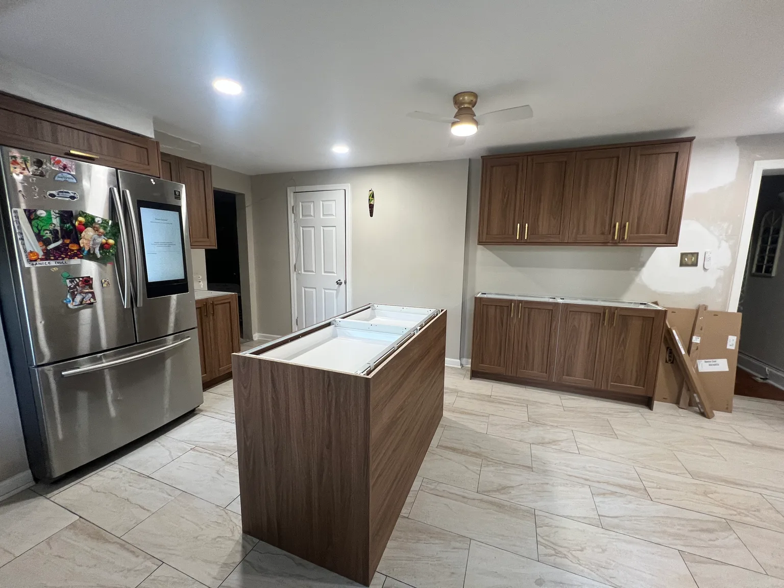 Walnut Kitchen with Island Install