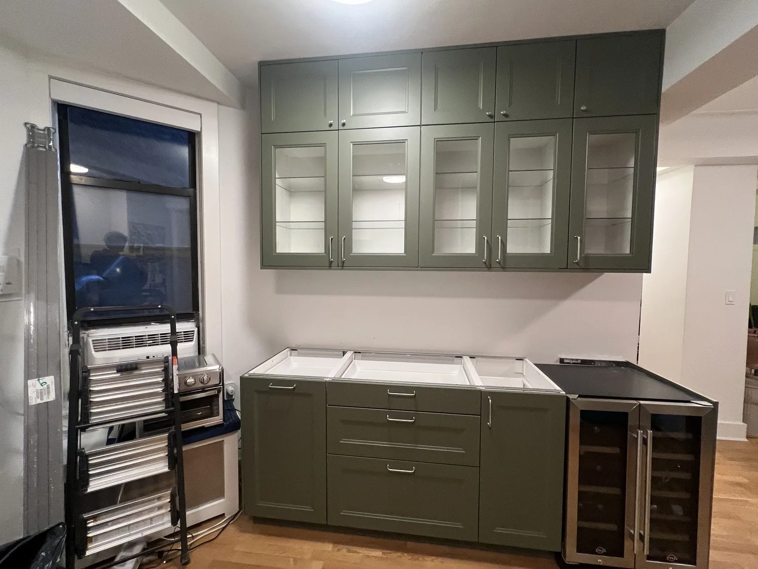 IKEA kitchen installation near DUMBO, NY — Sage Green Kitchen with Wine Storage
